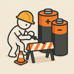 Under construction – technician working on batteries